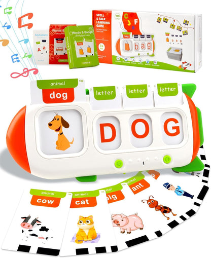 Talking Flash Cards for Toddlers Aged 3-8, Montessori Toys Autism Sensory Toys, Preschool Educational Learning Toys with Speak and Spell Games - 107 Words/6 Songs/26 Alphabets
