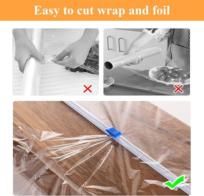 Plastic Wrap Cutter Slide Cutter - 4 Sticks 15" Self-Adhesive Cling Film Slide Cutter for Parchment Paper Plastic Wrap Aluminum Foil Wax Paper - Slide Cutter Replacement Fit Most Brands Roll