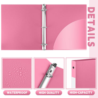 Henoyso 26 Pack 0.5 Inch Plastic 3 Ring Binder Round Ring, Bulk 1/2 Inch Flexible Binders Hold 140 Sheets Letter Size with Pocket, Document Organizer for Back to School Classroom Office (Pink)