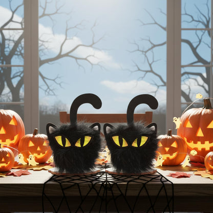 HH Family Halloween Table Decor Black Cat 2 Pack, Rustic Wooden Decorations for Tabletop Tiered Tray Shelf or Mantel