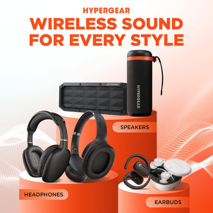 HyperGear Wireless Headphones Bluetooth Black- Noise Isolation Headphones Wireless Over the Ear Head Phones, Gym Headset Built-in Mic Controls Square Foam Cups Foldable Headphone for Women and Men