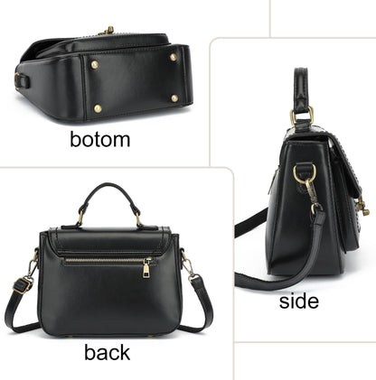 Vintage Crossbody Bags for Women Small PU Leather Satchel Purse Retro College Messenger Bag Top Handle Shoulder Handbag
