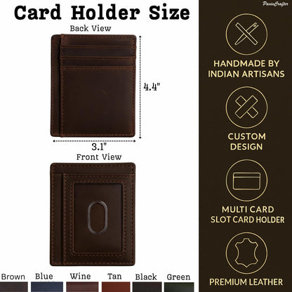 PavinCrafter Slim Leather Wallet for Men & Women – Minimalist Front Pocket Card Holder, Small Money Clip Wallet, Genuine Leather Credit Card Case (Tan)