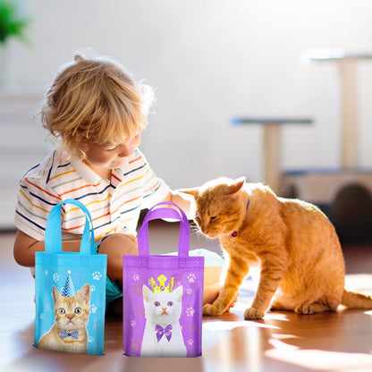 Ferraycle 24 Pcs Cat Party Favor Bag Cute Cat Goodie Bags Pet Party Favor Shopper Pet Themed Treat Supplies Non Woven for Baby Shower Birthday Decoration Supplies