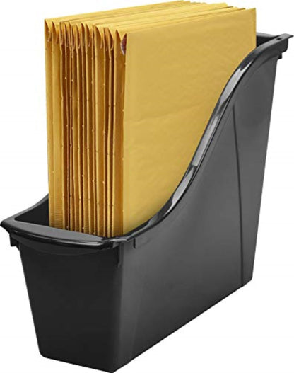 Storex Small Book Bin - Interlocking Plastic Organizer for Home, Office, and Work Space - Black, 6-Pack (70123E06C)
