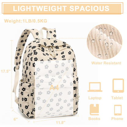 Bluboon School Backpack for Teen Girls Bookbags Elementary High School Corduroy Laptop Bags Women Travel Daypacks