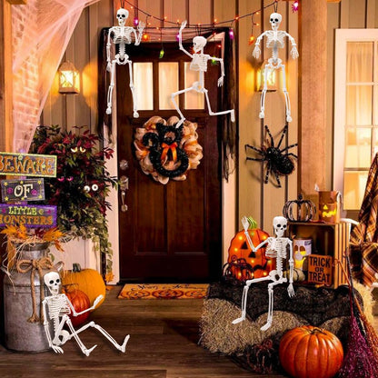 XIMISHOP 5pcs Halloween Skeleton Decoration, 16" Full Body Posable Hanging Skeleton with Movable Joints for Graveyard Haunted House Indoor Outdoor, White