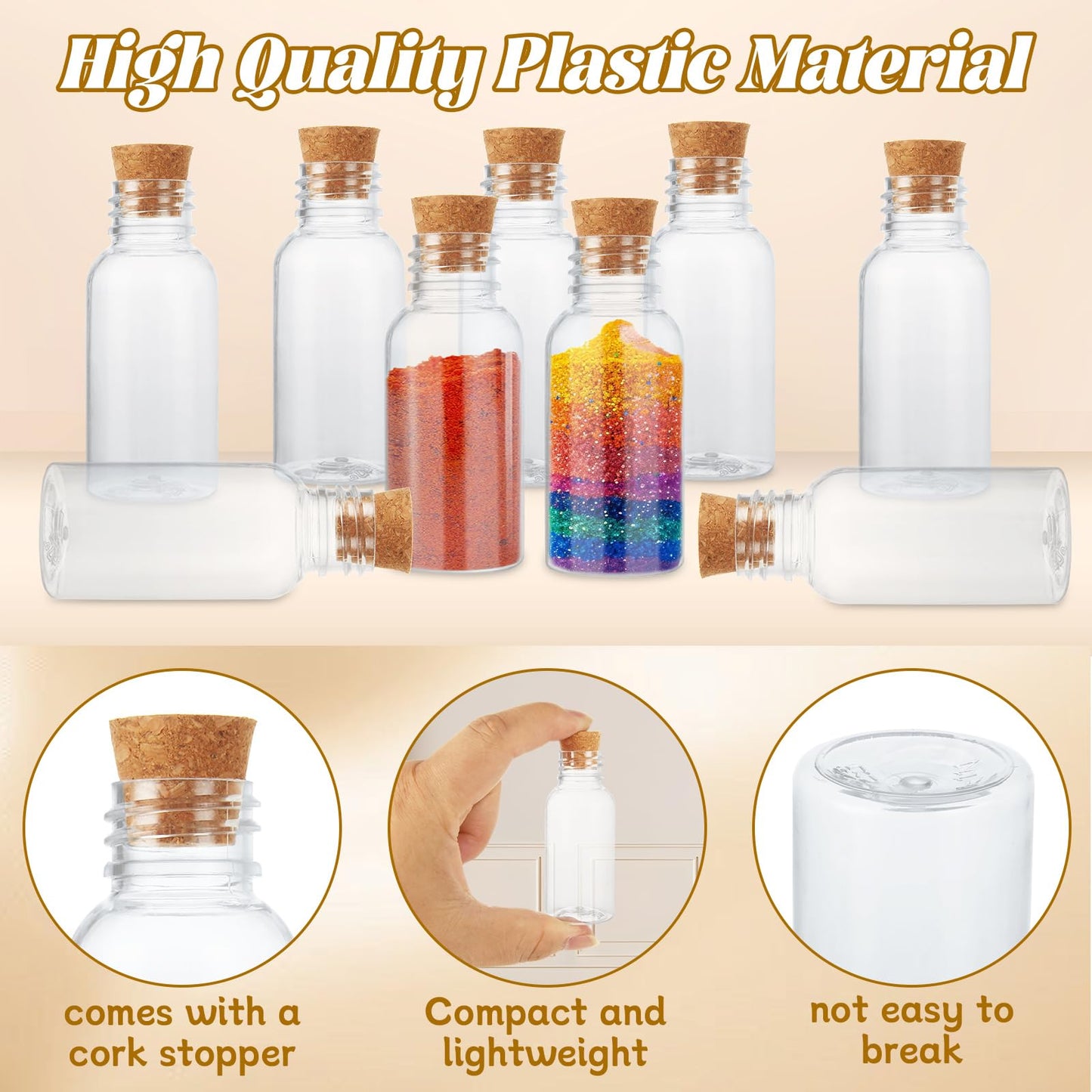 YAYODS 100 Pack 30ml Plastic Potion Bottles with Cork, Mini Sand Art Bottles with 20 pcs Mini Funnels, Spell Jars for DIY Craft, Essential Oil, Message, Party Favor