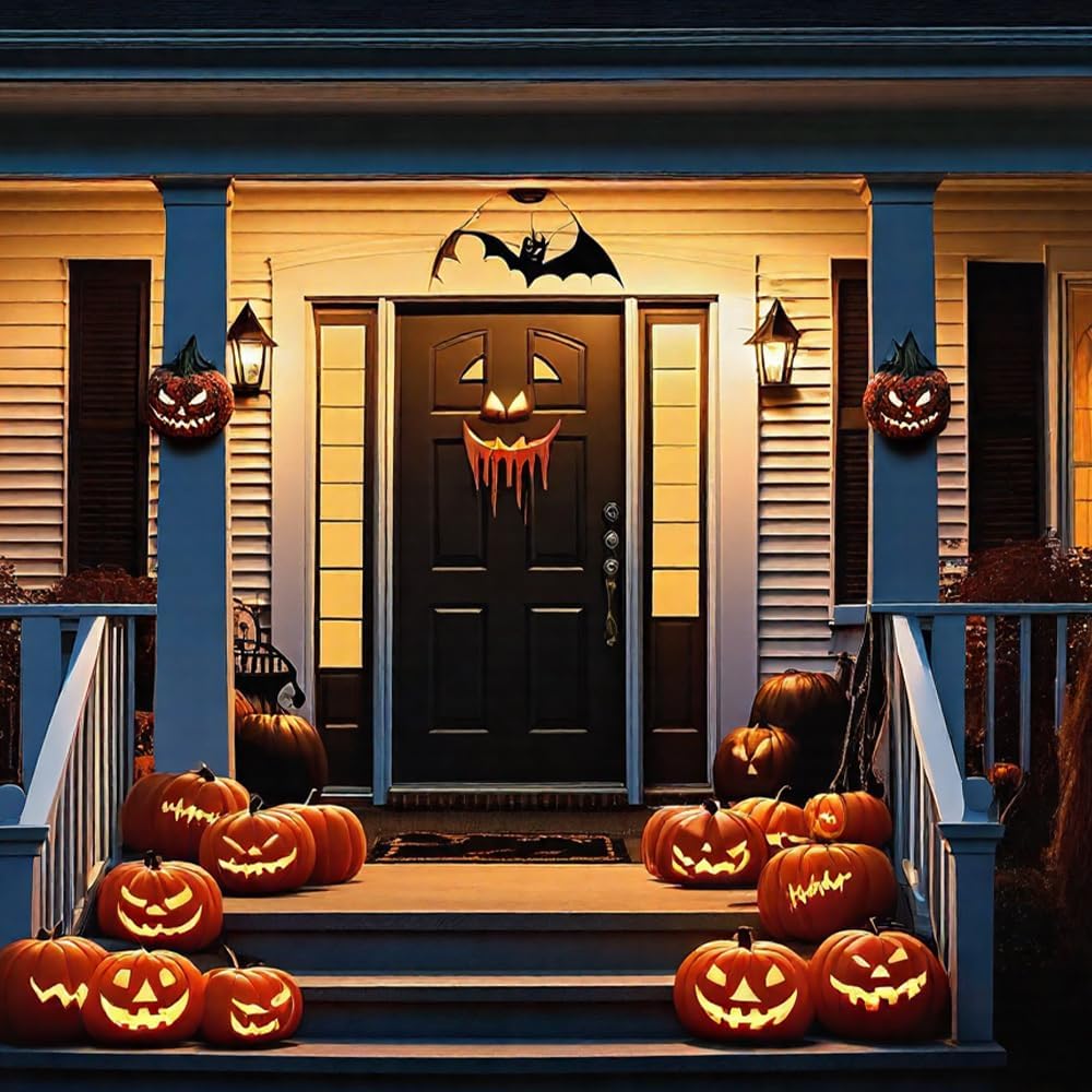 QSLWcos Pumpkin Light Covers 2 Pcs Halloween Porch Light Covers Scary Pumpkin Porch Lights Decorations for Outdoor Front Door