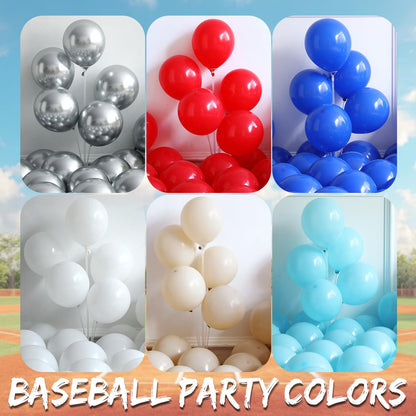 Baseball Balloon Arch Kit,134Pcs Navy Blue Red Sand White Balloon Garland with Baseball,Baseball Bat,Explosion Star Foil Balloons for Sports Theme Baby Shower Rookie Year 1st Birthday Party Decoration