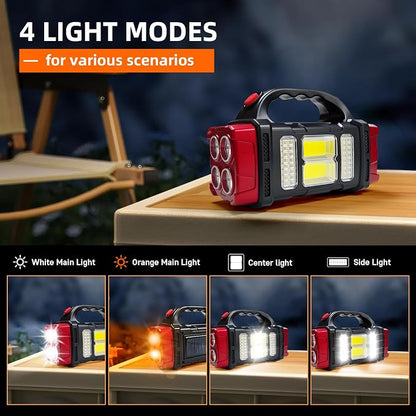 Solar Handheld Flashlight, 4 Lighting Modes Rechargeable LED Work Light, USB-C & Solar Powered Portable Lantern,Emergency Camping Light for Outdoor, Hiking, Power Outage (Gold-2pcs)