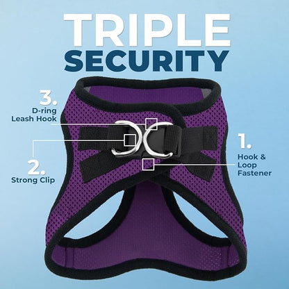 Best Pet Supplies Voyager Step-in Air All Weather Mesh Harness and Reflective Dog 5 ft Leash Combo with Neoprene Handle, for Small, Medium and Large Breed Puppies - Purple/Black Trim, X-Large