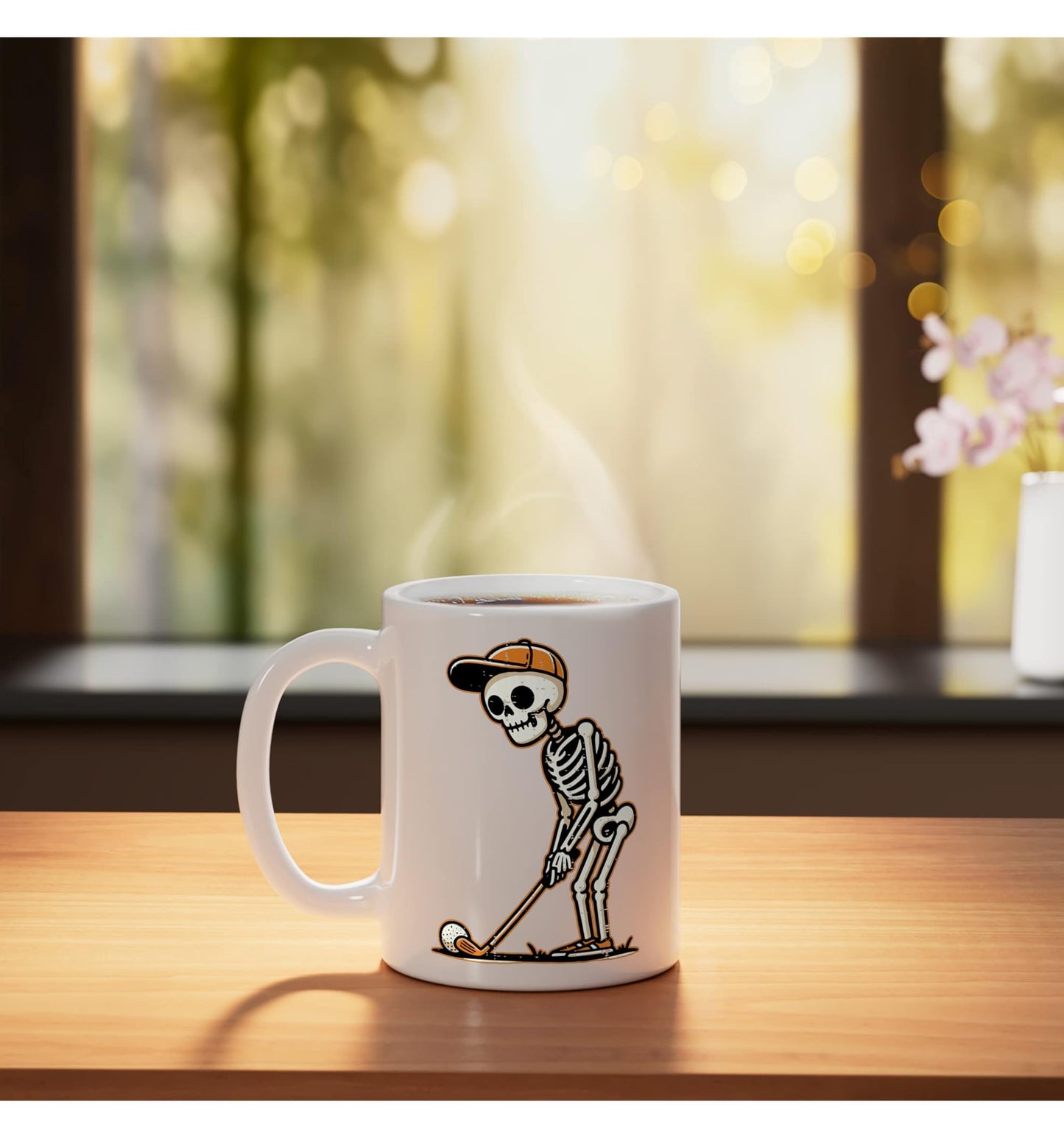 Skeleton Golf Player Halloween Costume Men Boys Kids Ceramic Mug, White