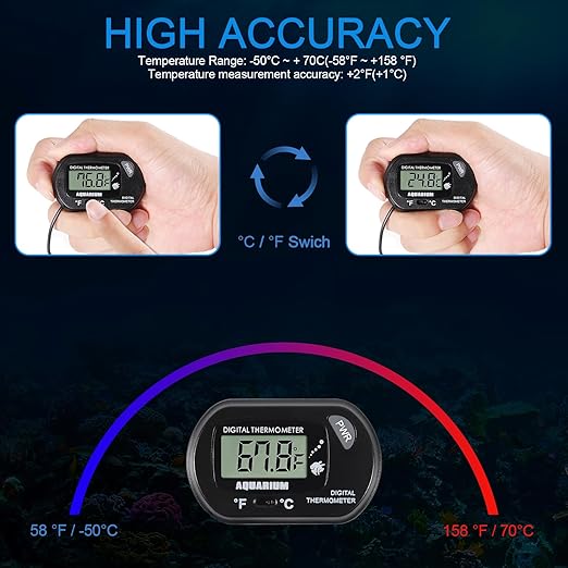 2pcs Aquarium Thermometer LCD Digital Fish Tank Thermometer with Water-Resistant Sensor Probe and Suction Cup for Turtle Incubators Terrarium Water Thermometer