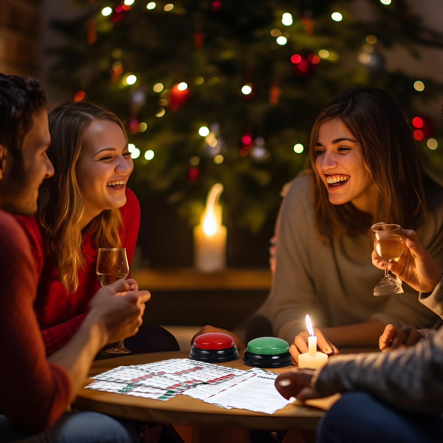 Humyoun Christmas Friendly Feud Game with 2 Answer Buzzers, Holiday Feud Cards for Family Game Night Fun Trivia Quiz for Xmas Party Office Class Groups Team Building