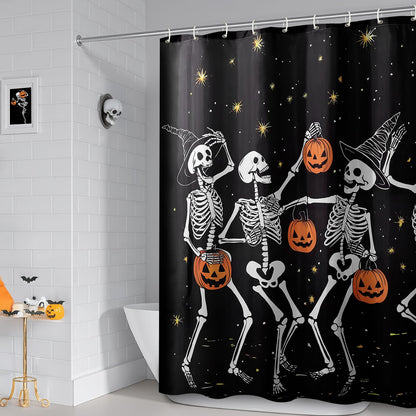 Halloween Shower Curtain: Spooky Dancing Ghosts with Pumpkins Halloween Shower Curtain Set with Hooks, Scary Skull Skeleton Bathroom Decorations for Window Home Farmhouse Indoor Decor, 72' x 72'