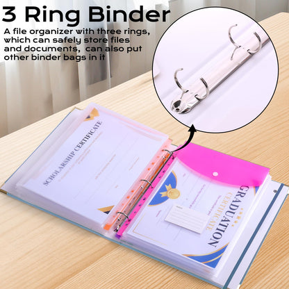 XKDOUS Important Document Organizer with 9 Pockets, Aesthetic Folio Folders 3-Ring Accordion Storage Binders Linen Expanding File Folder for A4 Papers, Documents and Files