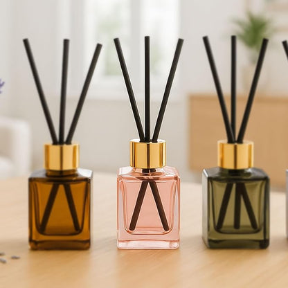 Paddywax Botanica Scented Oil Diffuser with Reeds in Reusable Pink Glass Bottle, Tubed Gift Box, Includes Diffuser Sticks, Long-Lasting Fragrance, Reusable & Upcyclable, Saffron Rose, 2.8 fl oz