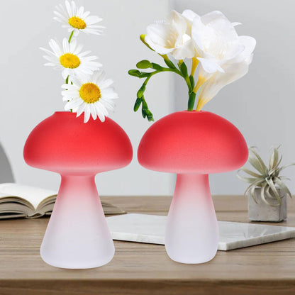 SOLUSTRE 3pcs Glass Mushroom Hydroponic Vases Set, Red Decorative Flower Terrarium Vases for Home Desktop Plant Propagation and Floral Arrangements