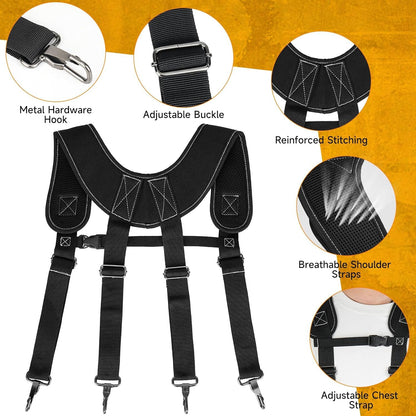 Tool Belt with Suspenders,27-Pockets Heavy Duty Tool Belts for Men with Magnetic Tool Pouch,Detachable & Adjustable Work Belt Bag for Electrician,Carpenter,Construction,Utility Toolbelt,Black