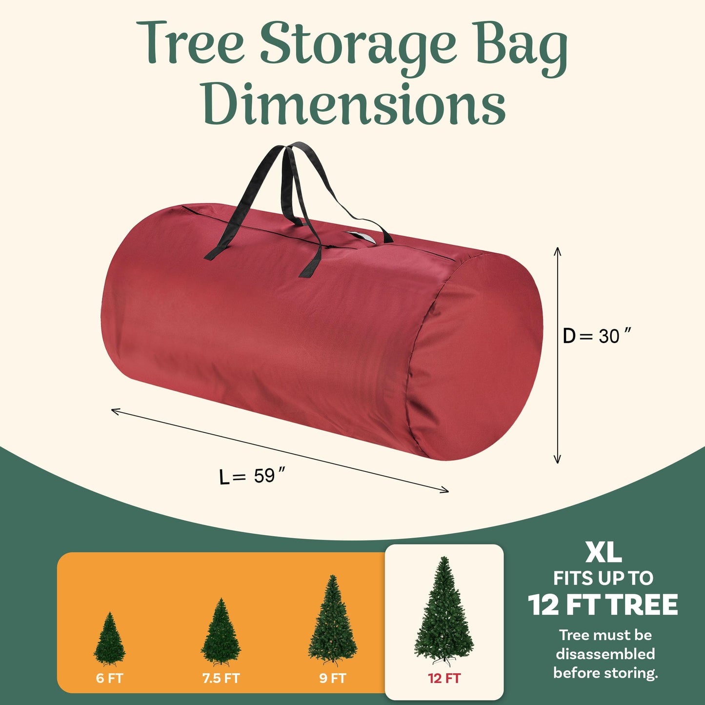 Christmas Tree Storage Bag - Oxford Canvas Holder with Zipper and Handle for 12-Foot Artificial Tree, Garlands, or Inflatables by Tiny Tim Totes (Red)