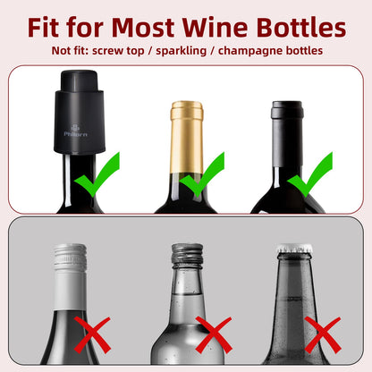 3 PACK Wine Bottle Stoppers, Philorn Vacuum Wine Stoppers - Saver Toppers for Wine Bottles, Reusable Wine Cork Cover Keep Wine Fresh after Opening, Real Vacuum Pump Wine Keeper Cap Preserver - Gifts