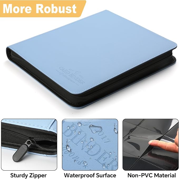 12-Pocket Business Card Binder holds 720 Cards, Premium Diamond Texture PU Leather Name Card Holder Organizer with Zipper, Black Sleeves Side Loading Card Book for Collectors