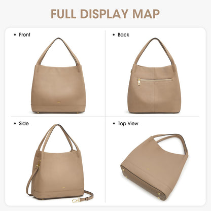 Kattee Genuine Leather Handbags for Women 2026 Trendy, Soft Leather Bucket Bags Shoulder Tote Crossbody Purses with 2 Straps, Apricot