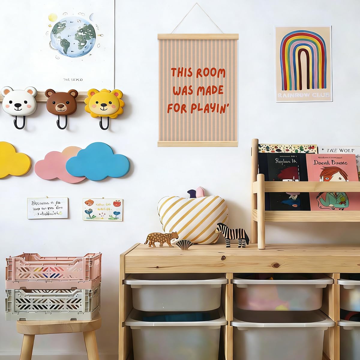 STHTTSW Playroom Decor，This Room Was Made For Playin' Wall Art Poster Hanger with Wooden Frame, Nursery Wall Art, Kids Bedroom Hanging,Toddler Play Area Sign, Children's Flag Decor 12x16 Inch