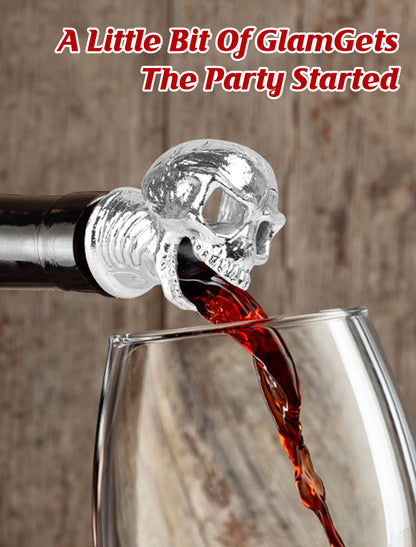 Skull Wine Aerator Pourer Spout, Olive Oil Liquor Bottle Decanter, Silver Plated Creative Gifts for Alcohol Spirits Whiskey Lover