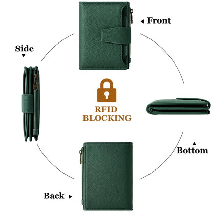 Airkit Small Wallet Women RFID Blocking Soft Leather Bifold Compact Card Holder Wallet for Women with Zipper Coin Pocket 4 ID Window