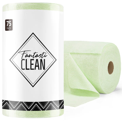 Fantasticlean Microfiber Cleaning Cloth Roll -150 Pack, Tear Away Microfiber Towels, 12" x 12", Reusable, Washable, Ultra Absorbent Dishcloth for Home Supplies, Car, Pet, Kitchen (2 Rolls of Grey)