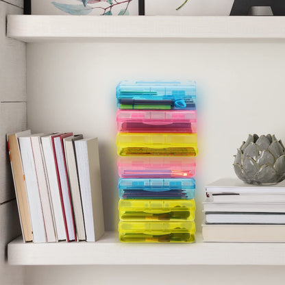 Fainne 24 Pack Pencil Boxes for School Clear Plastic Pencil Case Large Plastic Crayon Box Bulk Stackable Classroom Stationery Organizer School Supplies(Pink, Yellow, Blue)