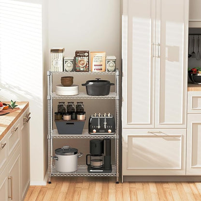 M MZG 5-Shelf Storage Shelves,Wire Shelving Heavy Duty Metal Storage Shelving Unit Adjustable Garage Shelving Rack Pantry Kitchen (Chrome, 4 Tier,15.8" D x 45.3" W x 59.4" H)