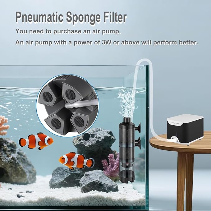 Carefree Fish Aquarium Sponge Bubble Filter with Fish Poops Collector Quiet for 10~60Gal Fish Tank for Saltwater and Freshwater(Not Include Air Pump)