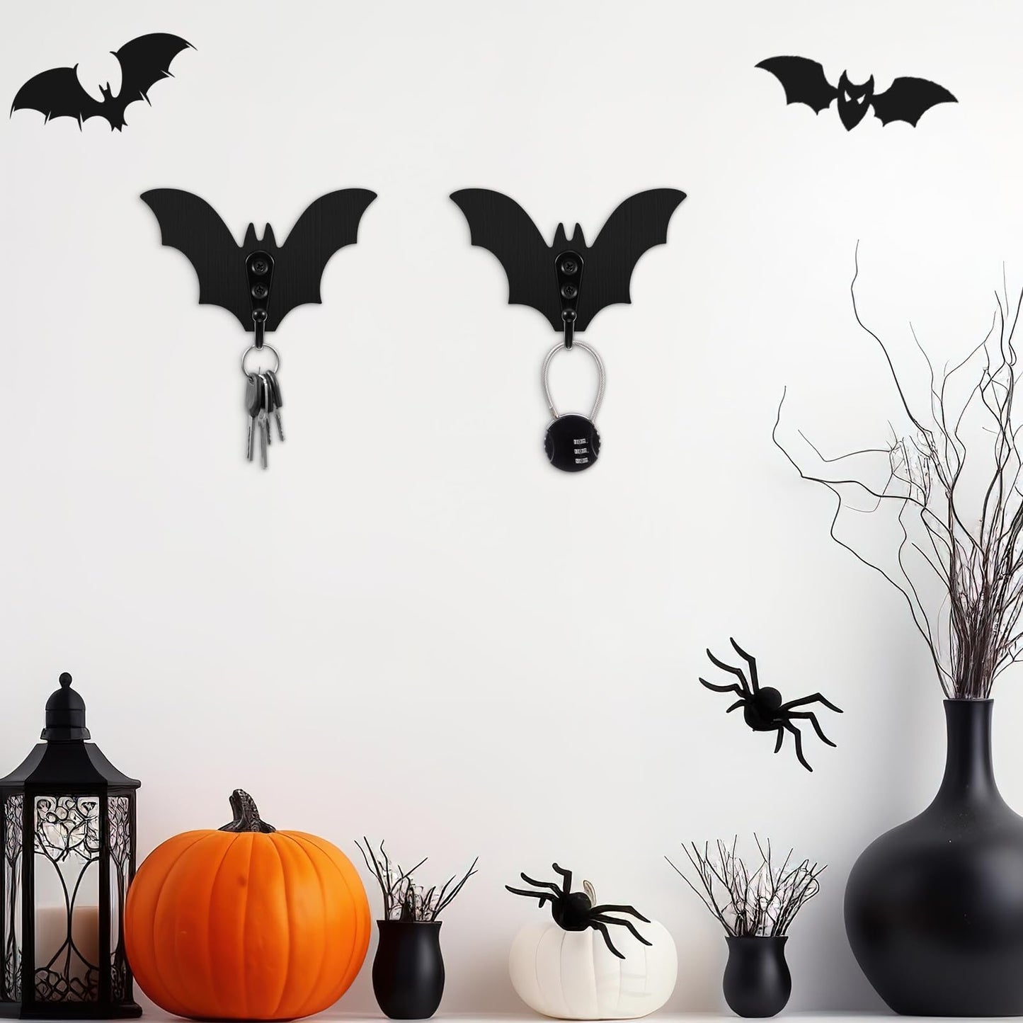 Thyle 4 Pcs Black Bat Wall Key Holder Gothic Wooden Key Hooks for Wall Mount Cute Home Decor for Keys Coats Towels Bags Spooky Decor for Bathroom, Kitchen, Living Room, Bedroom
