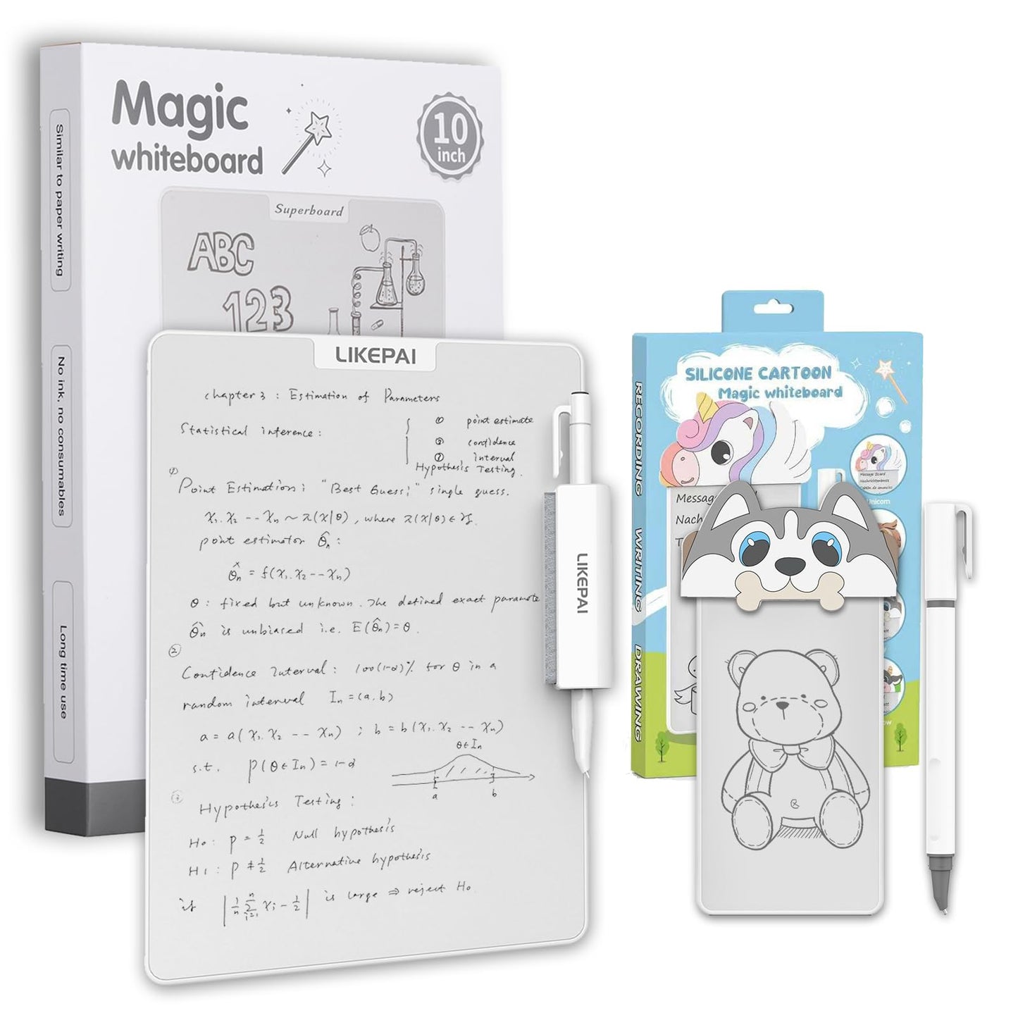 LIKEPAI Dog Cartoon Parent-Child Magic Whiteboard Set 10+5.5 Inch, New Tech Erasable Doodle Board Replace LCD Tablet, Dual-Size Gift for Family Office Interactive Drawing