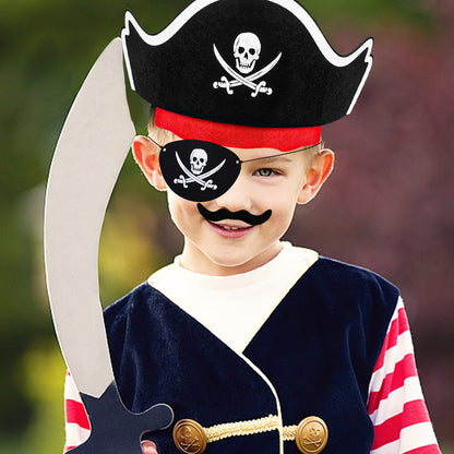 CHRIMISS Pirate Hat Set with Pirate Eye Patch, Mustache, Temporary Tattoos, 48PCs for Kid Birthday, Halloween Costume Accessories, Party Favors & Goodie Bag Fillers