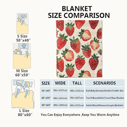 Strawberry Blanket,Sweet Juicy Red Fruit Throw Blankets,Gifts for Kids & Foodies & Summer Lovers,Lightweight Soft Fleece,for Picnic Sofa Couch Bed Room Travel,Birthday Decor,60x80in