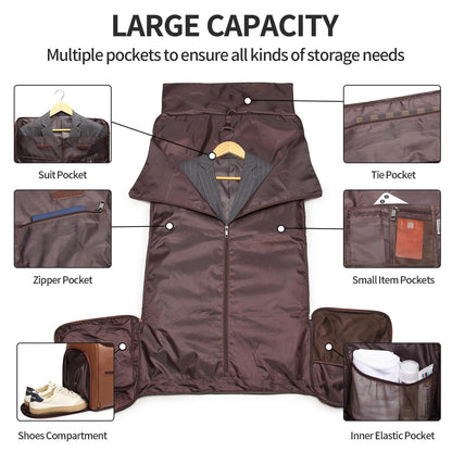 seyfocnia Garment Bag with Shoe Pouch Carry On Convertible Travel Duffel Bag for Men Women, 2 in 1 Hanging Suitcase Suit Business Travel Bag, Brown