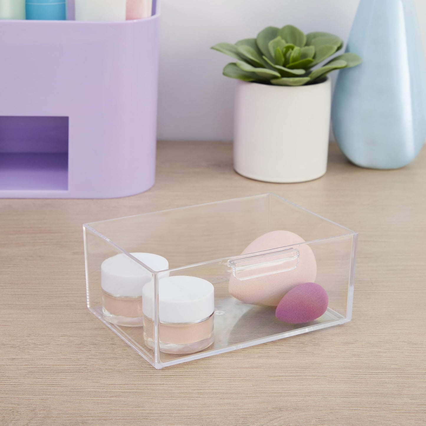 STORi Bliss Lilac Purple Makeup Organizer for Countertop, Divided Bathroom Organizer & Storage Drawer, Makeup Brush Holder, Cosmetic & Nail Polish Organizer, Made in USA