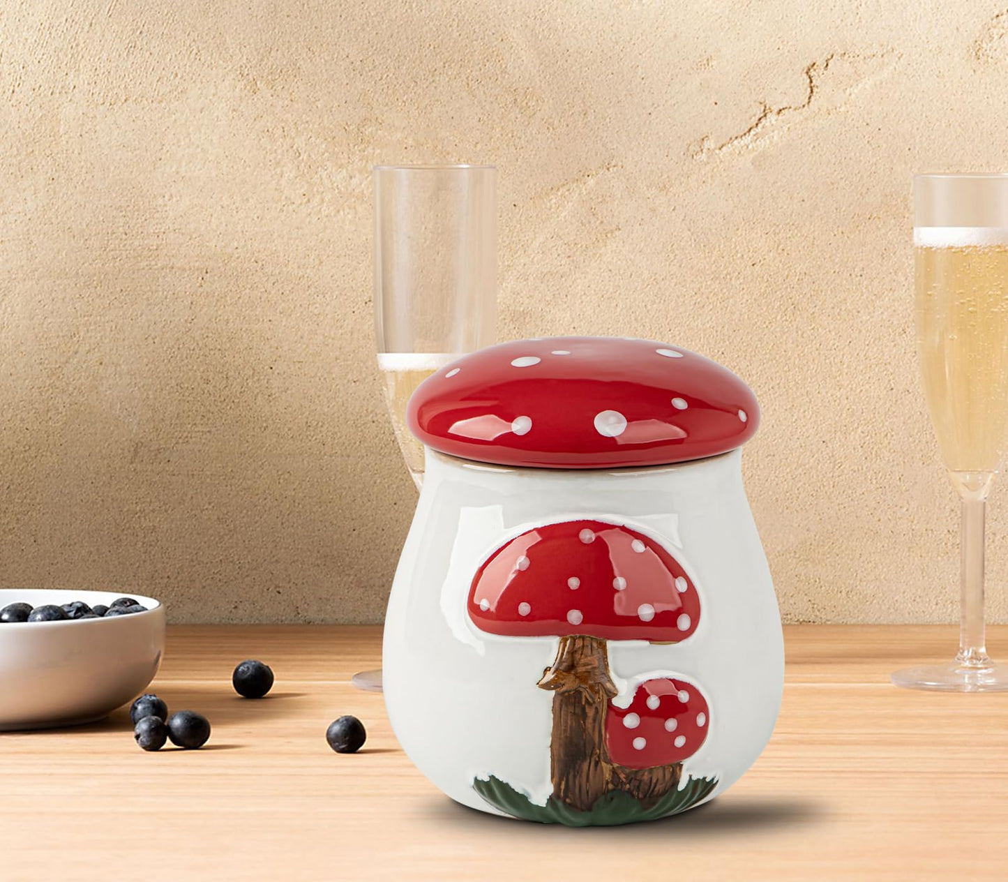 dgudgu Airtight Cookie Jar Mushroom Cookie Jar With Lid Ceramic White Cookie Jars for Kitchen Counter Large Cookie Container Storage For Kitchen Counter