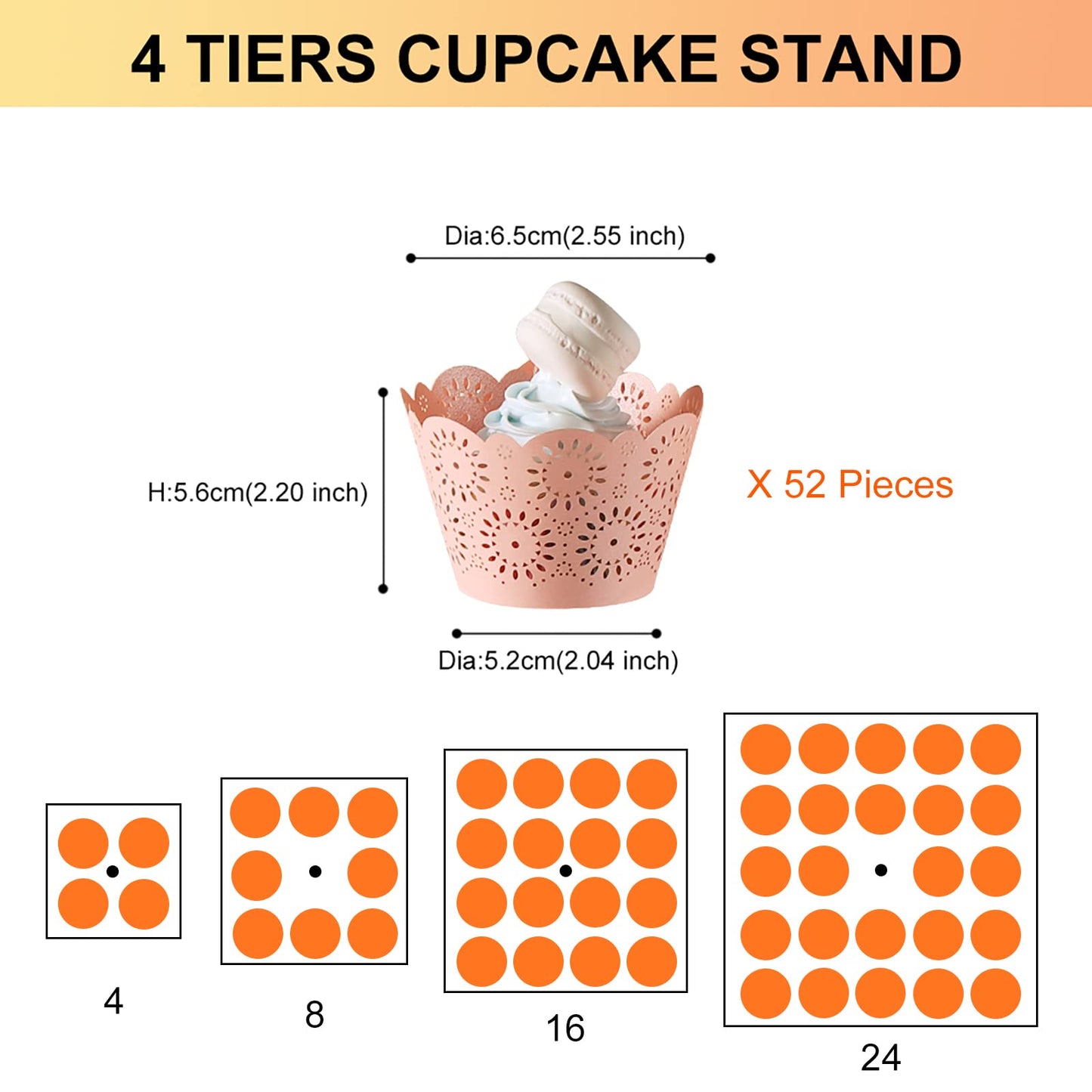 Cupcake Stand, 4 Tier Square Acrylic Cupcake Display Stand Holder, Clear Dessert Pastry Tower for Wedding, Birthday, Theme Party, Baby Shower