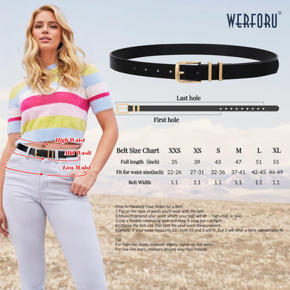 WERFORU 3 PACK Women Belt Women Fashion Leather Belts for Jeans Pants Ladies Belts with Gold Buckle,A-Black+Brown+Beige,Fit Waist Size 37-41 Inches