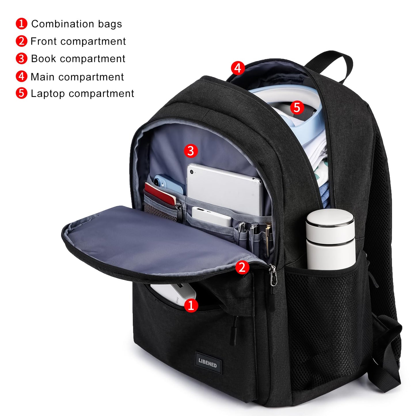 LIBENED School Backpack for Teens Boys, 15.6 Inch Laptop Backpack with USB Charging Port & Water Resistant Design, College High School Book Bag for Students, Black