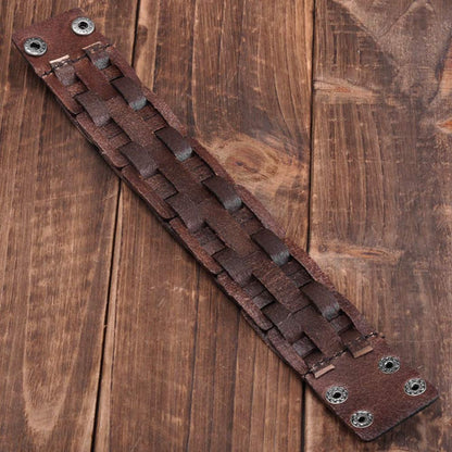 Zysta Punk Gothic Mens Genuine Leather Braided Bracelet Wristband Cuff Bangle 8.5-9" Brown