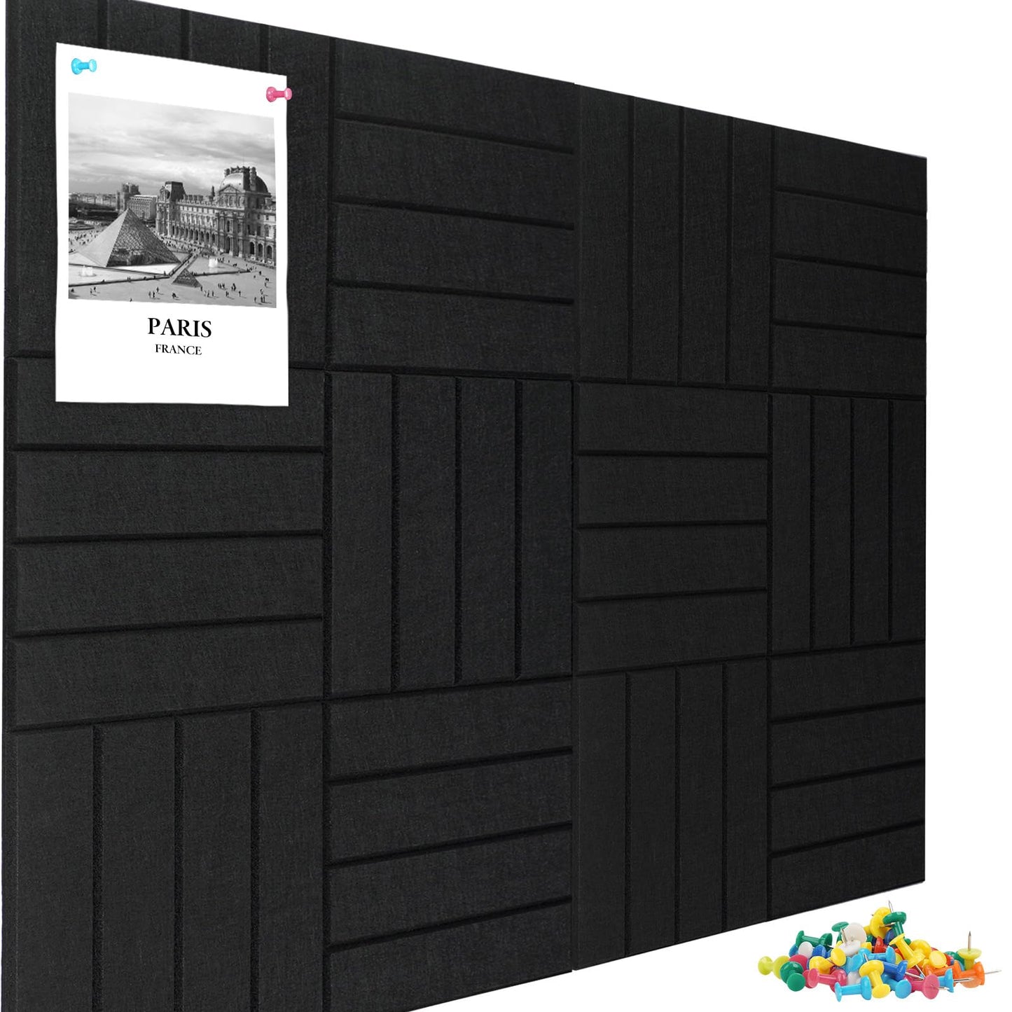 Large Cork Board Alternative 48" X 36" Bulletin Board - 12 Pack Removable Felt Wall Tiles, Cork Wall Tiles Bulletin Board Home Office Essentials - Black