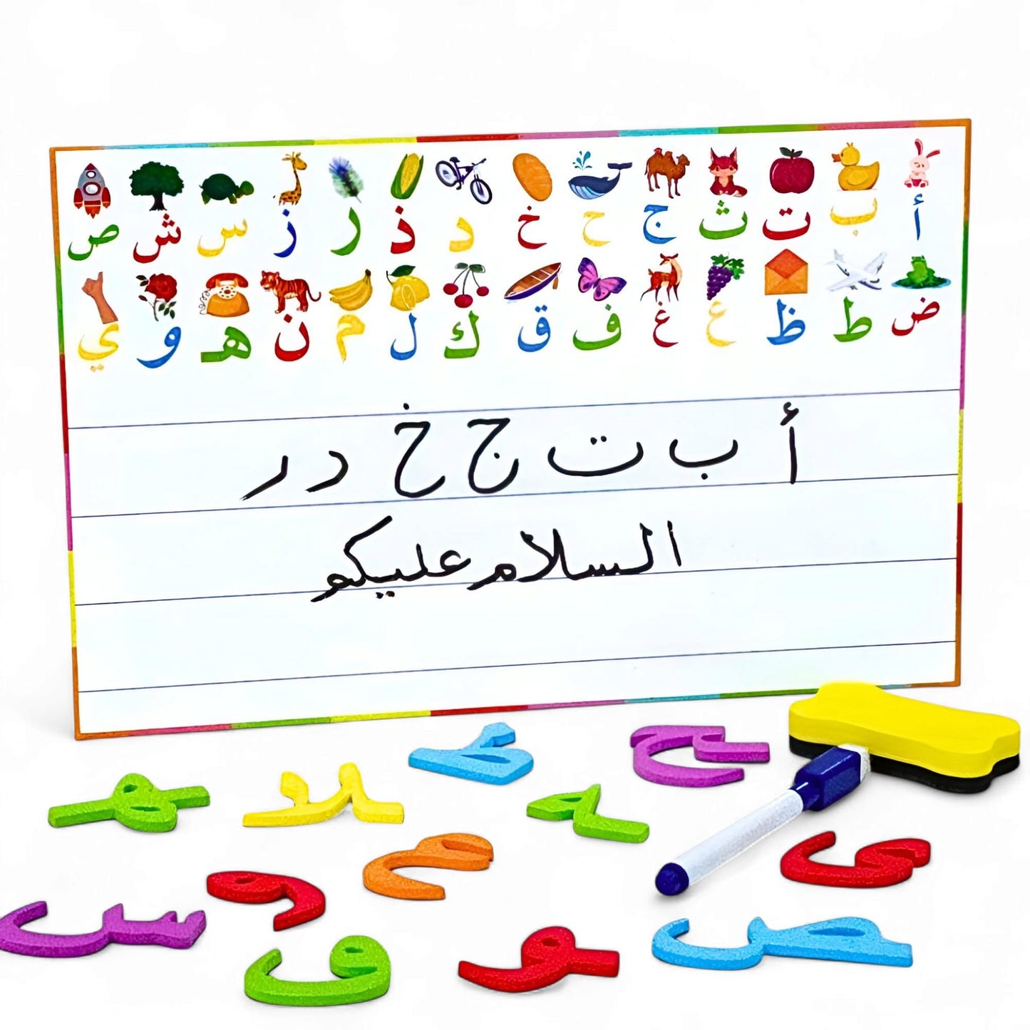 Arabic Magnetic Letters Kit – 378 Pcs Educational Alphabet Learning Set with Dry-Erase Board, Arabic Flash Cards, Markers & Eraser – Montessori Toy for Kids, Toddlers & Teachers