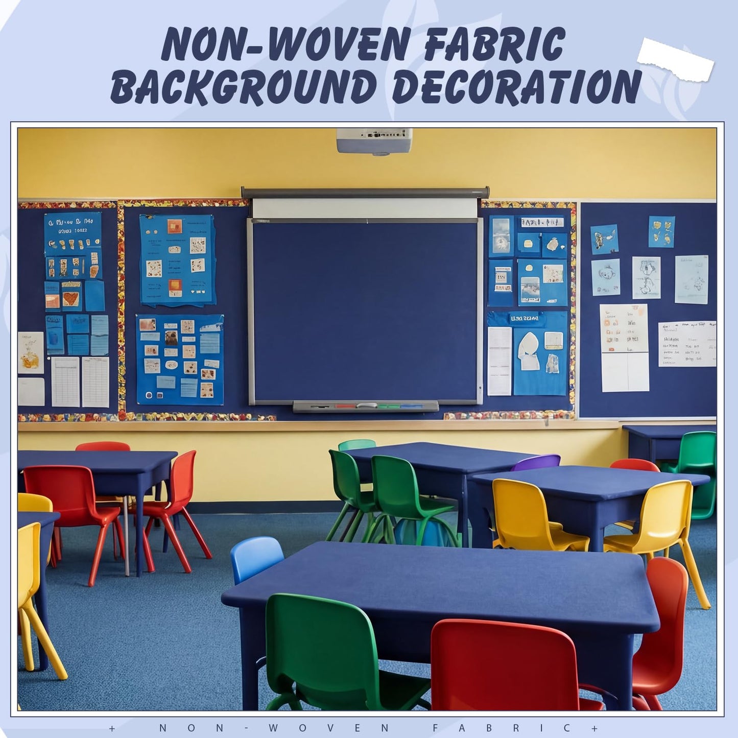 Breling 16 inch x 80 ft Fabric Bulletin Board Roll for Classroom Waterproof Non-Woven Fabric Background Roll Anti-Wrinkle Bulletin Board Background for Back to School Wall Decor DIY Craft(Navy Blue)