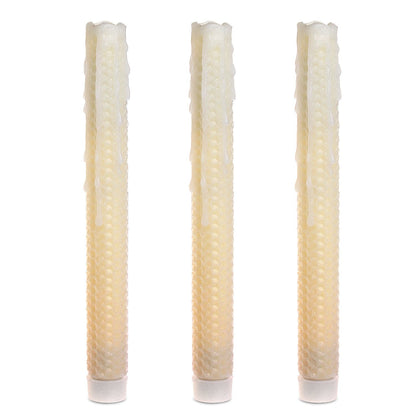 GiveU 9" Led Melted Dripping Taper Candles with Timer Function, Honeycomb Pattern,Pack of 3 (Ivory)
